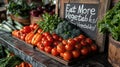 a vibrant assortment of fresh vegetables elegantly arranged on a contemporary white table, accompanied by a persuasive