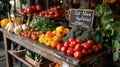 a vibrant assortment of fresh vegetables elegantly arranged on a contemporary white table, accompanied by a persuasive