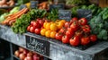 a vibrant assortment of fresh vegetables elegantly arranged on a contemporary white table, accompanied by a persuasive