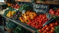 a vibrant assortment of fresh vegetables elegantly arranged on a contemporary white table, accompanied by a persuasive