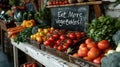 a vibrant assortment of fresh vegetables elegantly arranged on a contemporary white table, accompanied by a persuasive