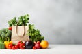 Different fresh vegetables in paper bag on white background, space for text. Ai generative Royalty Free Stock Photo