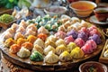 Vibrant assortment of steamed dumplings, traditional in Chinese cuisine