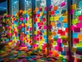 Motivational sticky notes on office glass wall Royalty Free Stock Photo