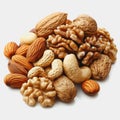 A Vibrant Assortment of Various Raw Nuts Including Almonds, Walnuts, Pecans and Peanuts Perfect for Healthy Snacking or Royalty Free Stock Photo