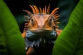 Vibrant Astro Dragon. Close-up Symmetrical Portrait in Lush Exotic Jungle Wilderness