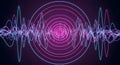 Vibrant Audio Visualization: Dynamic Neon Sound Waves and Concentric Energy Rings Creating a Futuristic Abstract Digital Equalizer Royalty Free Stock Photo