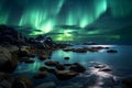 vibrant aurora borealis lighting up the night sky above a tranquil body of water