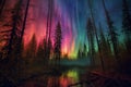 vibrant aurora over a remote, untouched forest
