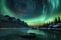 vibrant aurora spiraling around earths magnetic pole