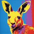 Vibrant Australian Kangaroo Pop Art: Bold Chromaticity And Silkscreening Style Royalty Free Stock Photo