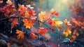 Vibrant Autumn Florals: Enchanting Nature, Rainbow Hues & Dreamy Raindrops. Royalty Free Stock Photo