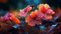 Vibrant Autumn Florals: Enchanting Nature, Rainbow Hues & Dreamy Raindrops. Royalty Free Stock Photo