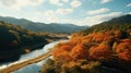 Vibrant Autumn Foliage Blanketing Japan Countryside. Generative Ai