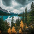 Vibrant Autumn Landscape: Lake Louise Reflecting the Canadian Rockies