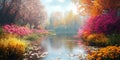 Vibrant Autumn Landscape Serene River Colorful Trees Royalty Free Stock Photo