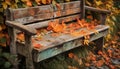 Vibrant autumn leaves adorn a bench outdoors generated by AI Royalty Free Stock Photo