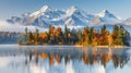 Vibrant autumn sunrise at high tatra lake with majestic mountains and pine forest reflection Royalty Free Stock Photo