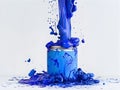 Vibrant Azure Paint Can Pouring Dynamic Ink Splash on Clean White Background generative ai Royalty Free Stock Photo