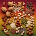 The vibrant backdrop enhances the natural hues and textures of the nuts Royalty Free Stock Photo