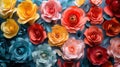 Colorful Paper Roses Backdrop for Events, Weddings, and Celebrations. Royalty Free Stock Photo