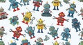 Seamless pattern of colorful retro toy robots Royalty Free Stock Photo