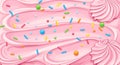 Pink frosting background with colorful sweet sprinkles Royalty Free Stock Photo