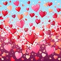 A vibrant background featuring a multitude of hearts of various sizes and cground Royalty Free Stock Photo
