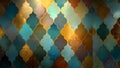 Luxury Moroccan Ogee Tile Pattern Background with Golden and Teal Texture Royalty Free Stock Photo
