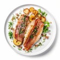 Vibrant Bacon Dish With Roasted Perch Steak And Garlic Royalty Free Stock Photo