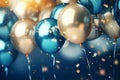 Celebration with an arrangement of blue and gold colorful balloons, Generative AI Royalty Free Stock Photo