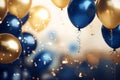 Celebration with an arrangement of blue and gold colorful balloons, Generative AI Royalty Free Stock Photo