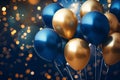 Celebration with an arrangement of blue and gold colorful balloons, Generative AI Royalty Free Stock Photo