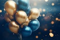 Celebration with an arrangement of blue and gold colorful balloons, Generative AI Royalty Free Stock Photo