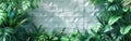 Geometric Floral Tropical Leaves on White and Green Tiles Wall Texture Background - Banner Illustration Royalty Free Stock Photo