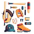Vibrant Baseball Illustration Featuring Equipment, Ball, and Apparel Royalty Free Stock Photo