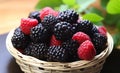 Vibrant Basket of Blackberries and Raspberries