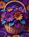 Vibrant Basket Filled with Woolen Flowers of Various Colors, Generative AI