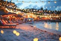 Vibrant beach background with blurred bokeh effect for inviting travel and tourism vibes