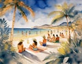 Vibrant Beach Day in Watercolor