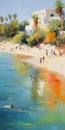 Vibrant Beach Oasis Painting With Play Of Light And Reflections