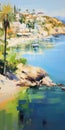 Vibrant Beach Oasis Painting In The Style Of Iryna Yermolova