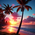 vibrant beach sunset with palm trees trending on art station sharp focus studio photo intricate