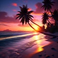 vibrant beach sunset with palm trees trending on art station sharp focus studio photo intricate