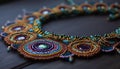 Vibrant bead bracelet, elegant blue gemstone circle generated by AI