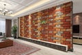 3D beautiful brick wall with vibrant wallpaper Royalty Free Stock Photo