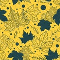 Vibrant Beautiful floral leaves seamless pattern, hand drawn maple leaves, creative line art background, great for fall seasonal Royalty Free Stock Photo