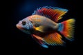 Vibrant beauty of a Cichlid which is renowned for its striking coloration and dynamic fin structure on black background. isolated