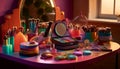 Vibrant beauty collection make up, paint, and personal accessories on table generated by AI