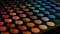 Vibrant beauty collection metallic eyeshadow palette, glowing face powder generated by AI